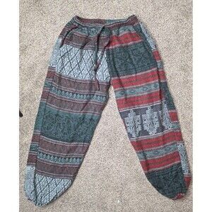 Maasai Market Harem Pants Size Small Patchwork Red Green Boho Tribal Colorful